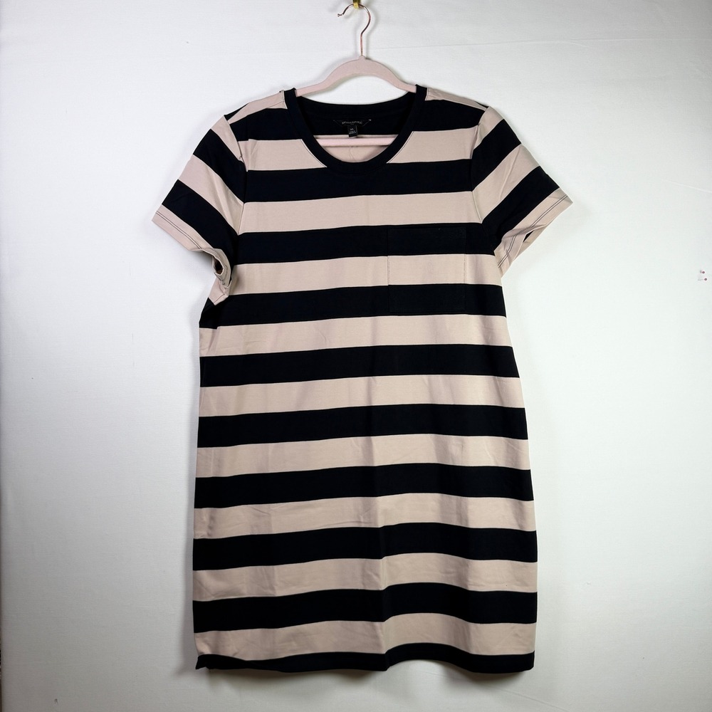 BANANA REPUBLIC Black Tan Striped Pocket T-Shirt Dress XL